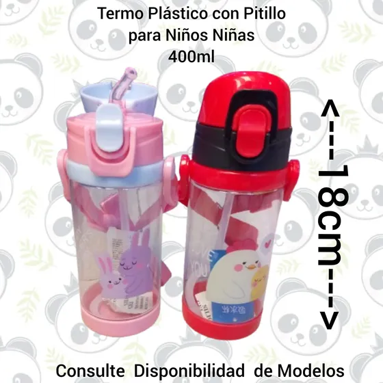 Termo Plástico Para Niños Niñas Con Pitillo Y Tira
