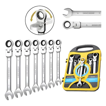 Chave Combinada Catraca Jogo Chaves 7pcs Cabeça Móvel 8-19mm Prateado