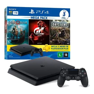 Ps4 Slim 1tb Com 2 Controles + 3 Jogos Preto