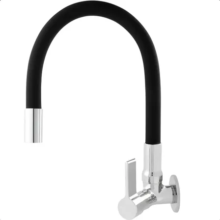Torneira De Cozinha De Parede Preta Flexivel Gourmet Pia Preto Cromado
