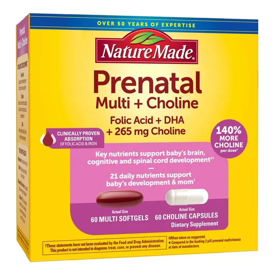 Vitamina Prenatal+colina Nature Made 60 Cápsulas Blandas + 6