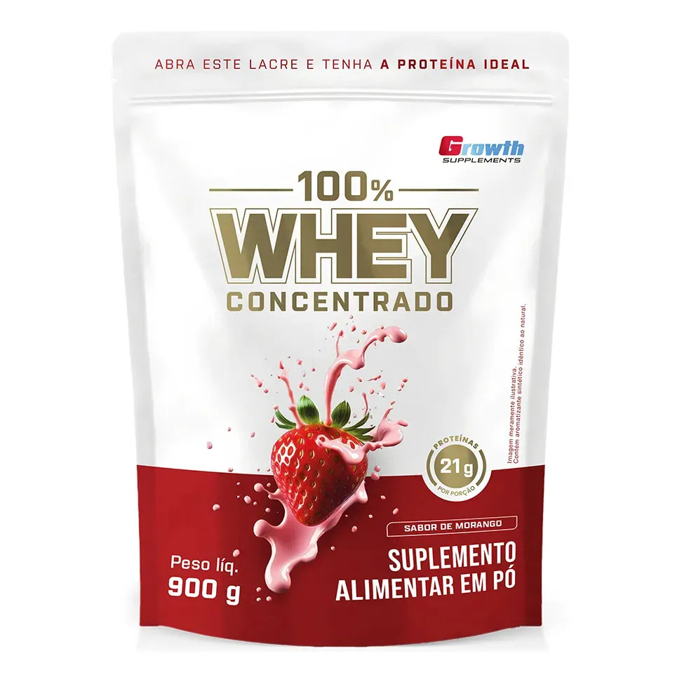 100% Whey Concentrado 900g Morango