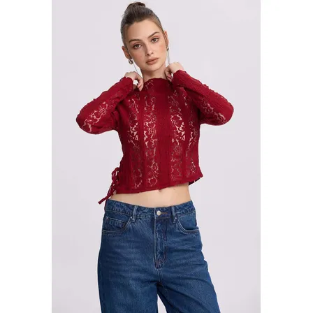 Polera Mujer Encaje Burdeo