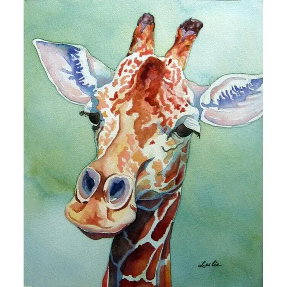 Pintura X Número Jirafa En Acuarela Cuadro Bastidor Artista