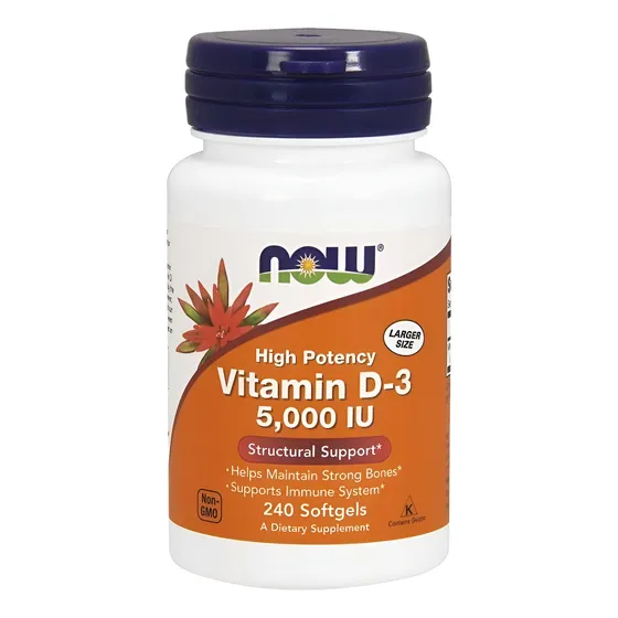 Now Foods Vitamina D3 5000 Alta Potencia 240 Caps Blandas Sin Sabor