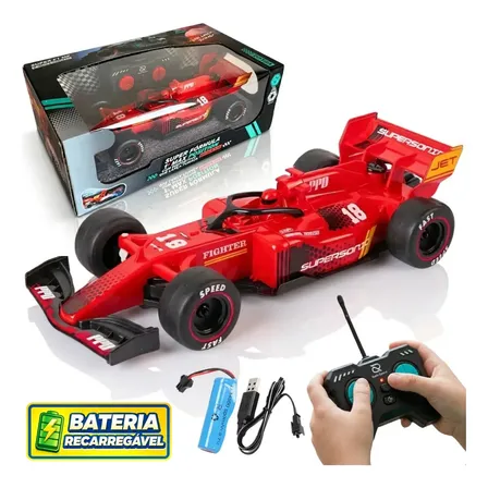 Carrinho Controle Remoto Fórmula 1 Recarregável Brinquedo Vermelho