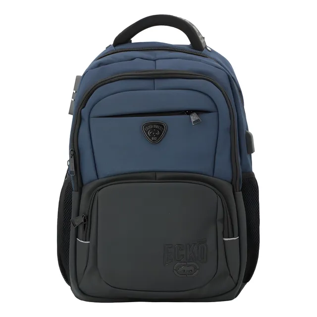 Mochila Ecko Unltd. Porta Laptop Candado Puerto Usb Azul Marino Liso