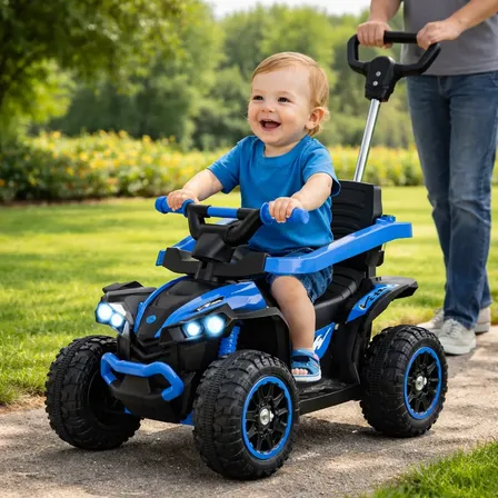 Quadriciclo Elétrico Infantil Passeio Empurrador Com Musicas Azul