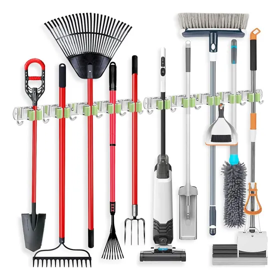 2 Acero Inoxidable Organizador De Escobas 5 Acortar 6 Ganch