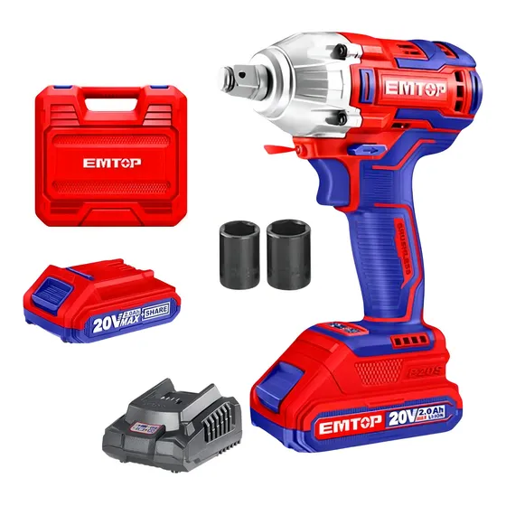 Llave De Impacto 1/2 20v Bateria 2ah Y Cargador Emtop Color Rojo Frecuencia 50 60hz