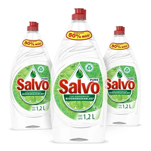 Lavatrastes Líquido Jabón Líquido Salvo Pure 1200 Ml, 3 Uds