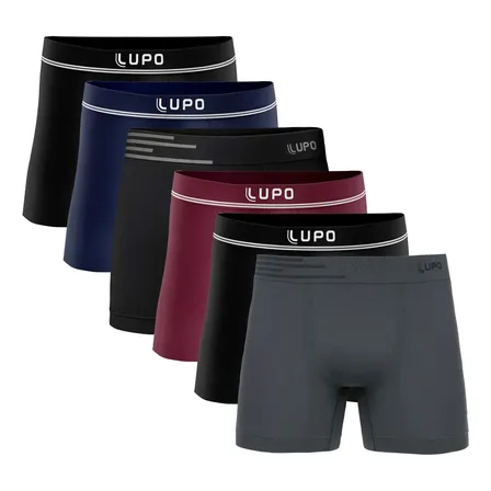 Kit 6 Cuecas Boxer Microfibra Lupo Sem Costura LUPO por Sandrini Menswear 4.8