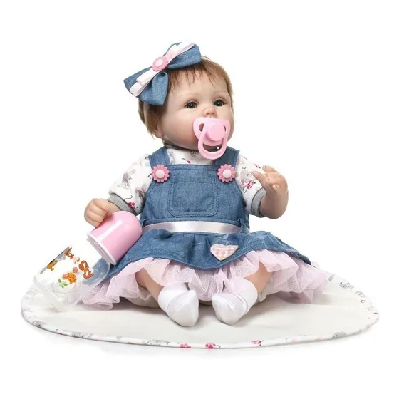 Boneca Bebê Reborn Jeans Silicone Pronta Entrega 12x S Juros