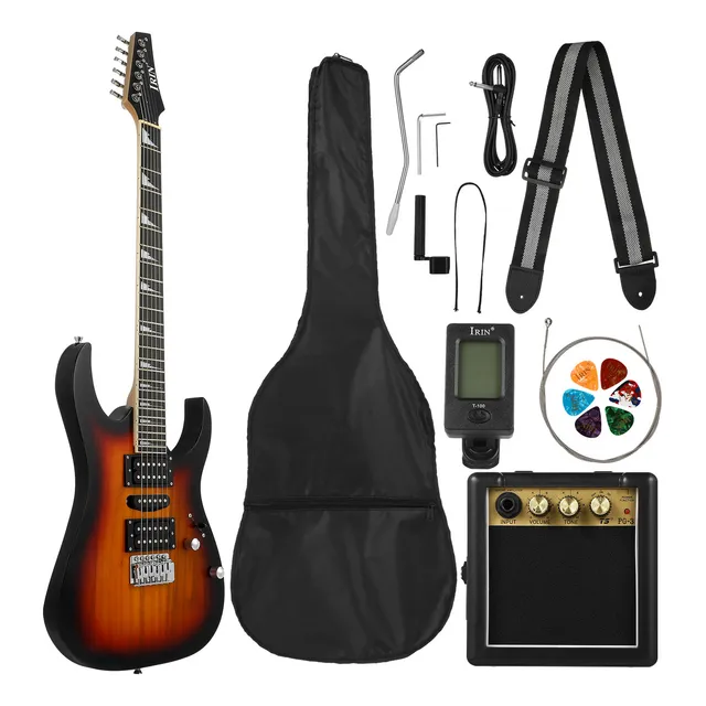Guitarra Eléctrica Con Amplificador Y Accesorios 38.4 Pulgadas, R-170 De 24 Trastes Con 6 Púas + Afinador + Altavoz