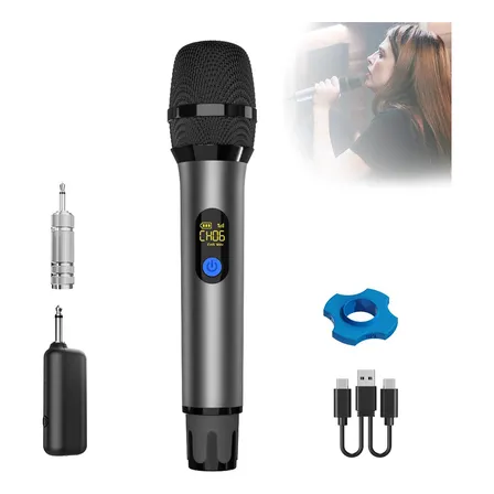 Microfone Sem Fio Profissional Uhf Bateria Recarregavel Preto Único Com Receptor