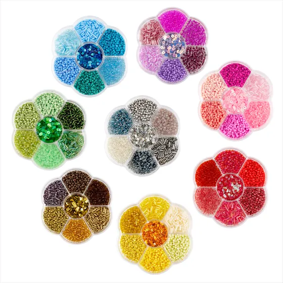 Kit 950 Mostacillas Bijou 4mm + Tanza Elástica - Forma Flor