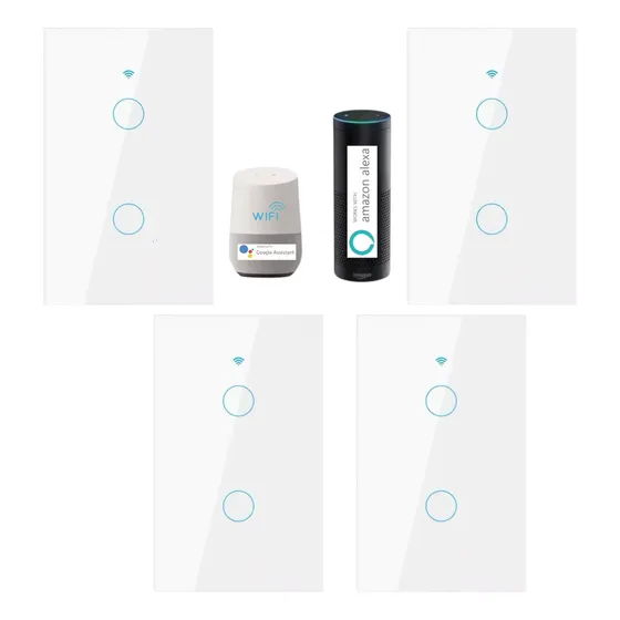 Interruptor Inteligente Wi-fi De 2 Vías Blanco Pack 4 Piezas Apagador Sin Neutro Para Casa Oficina Táctil Vidrio Templado Toplinc