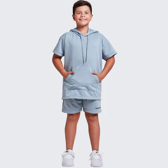 Conjunto Infantil Moletom Kids Menino Camisa Capuz E Shorts 