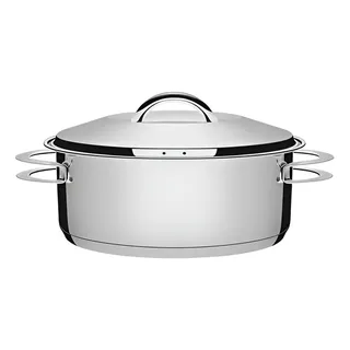 Caçarola Rasa Tramontina Em Aço Inox Fundo Triplo Com Tampa Em Inox E Alças 24 Cm 4,7 L Prateado