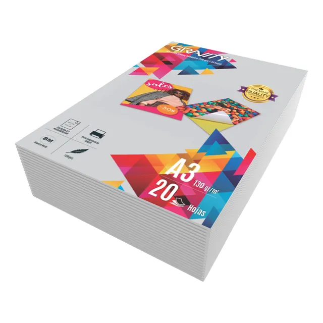 Papel Fotográfico A3 Adhesivo Brillo Glossy 130grs 20 Hojas.