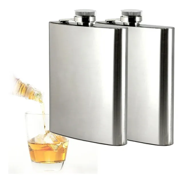 2 Frascos De Acero Inoxidable De 230 Ml Para Whisky