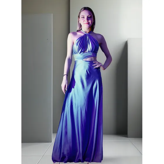 Vestido De Noche Al Cuerpo Con Tajo En Dos Piezas