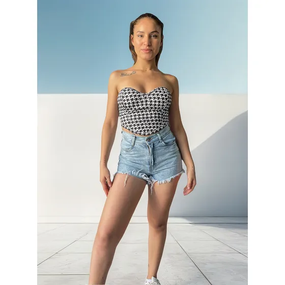 Top Mujer Strapless Corazón A Rayas Estilo Quer