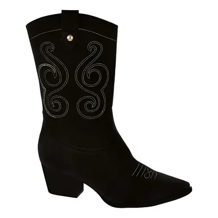 Bota Country Feminina Bebecê Salto Bloco São João Moda Nova Preto Geométrico 36 Br