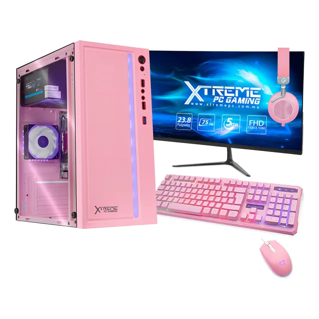 Xtreme PC Intel Quad Core J4125 2.7 Ghz 16GB SSD 500GB Monitor 23.8 WIFI Pink