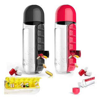 Pastillero Diario Con Botella De Agua, 600 Ml, 2 En 1, Pastillero Diario Con Botella De Agua, 600 Ml, 2 En 1,