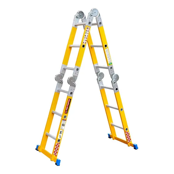 Escalera Multiposiciones Dielectrica Fibra Vidrio Peldaños Color Amarillo