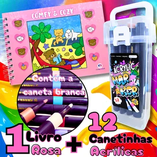 Livro De Colorir Capa Dura Com Folha Acetato + Kit 12 Canetas AcrĂlicas Marker Cozy Touch Alta Qualidade Vem Com Caneta Branca Comfy Livro De Colorir Capa Dura Com Folha Acetato + Kit 12 Canetas AcrĂlicas Marker Cozy Touch Alta Qualidade Vem Com Caneta Branca Comfy