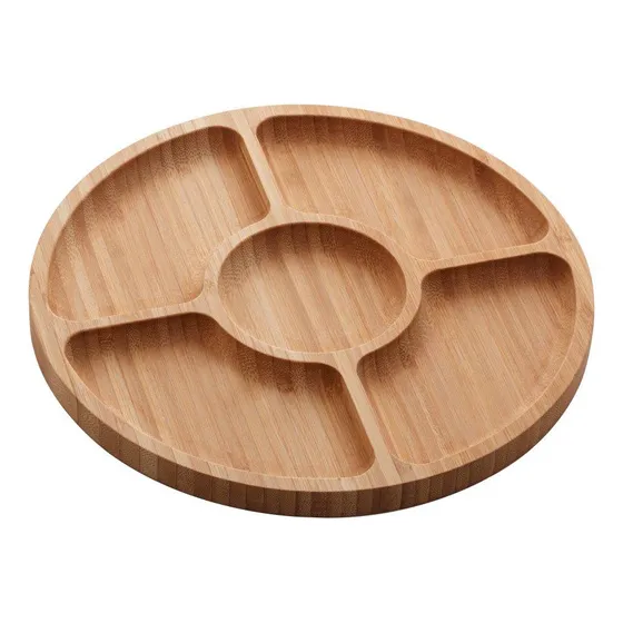 Petisqueira Com 5 Divisórias Lyor 1348 Round De Bambu 25cm