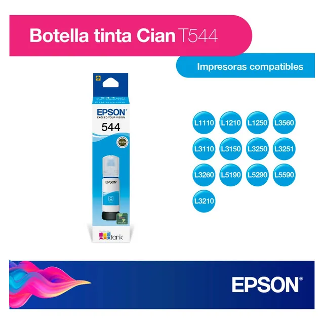Botella De Tinta Epson Ecofit Color Cian T544
