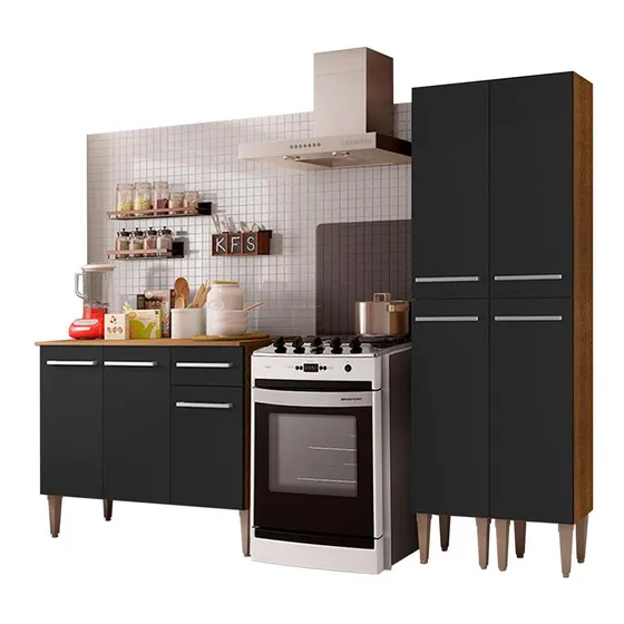 Cocina Integral 169cm Marrón/negro Emilly Front Madesa 02