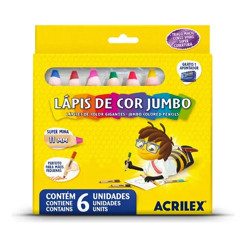 Lápis Jumbo Para Crianças - 6 Cores Acrilex