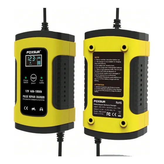 Cargador de Batería 12v Auto Moto Carga Rápida 5a Hora Inteligente Pantalla Lcd Color Amarillo