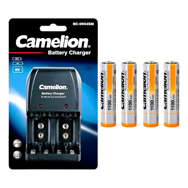 Cargador De Pilas Camelion + 4 Pilas Recargables Aaa 1100mah