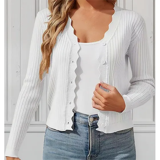 Chaqueta De Manga Larga Con Botones En Color Liso Para Mujer