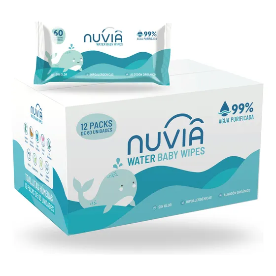 Toallitas Húmedas 99% Agua Nuvia Caja 12x60 Unidades