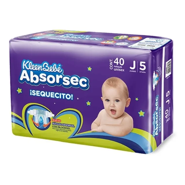 Pañal Kleen Bebé Absorsec Jumbo 40pz