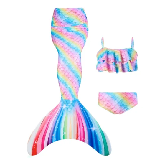 Cola De Sirena,  Traje De Baño 3 Piezas Para Niñas
