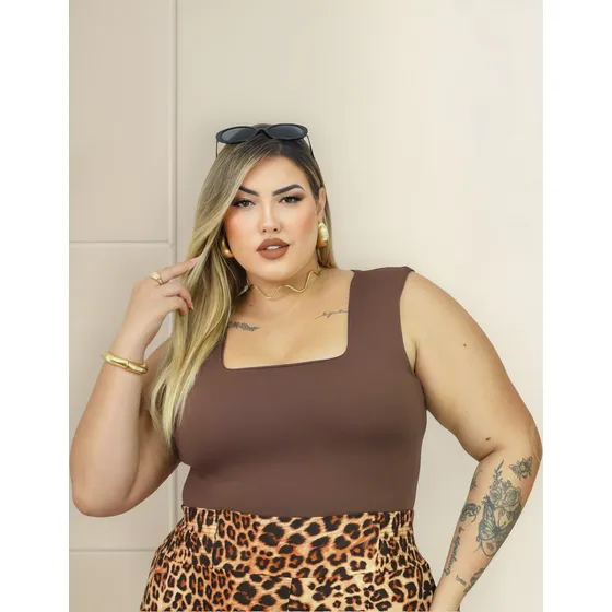 Blusa Feminina Regata Plus Size Alça Larga Básica Casual