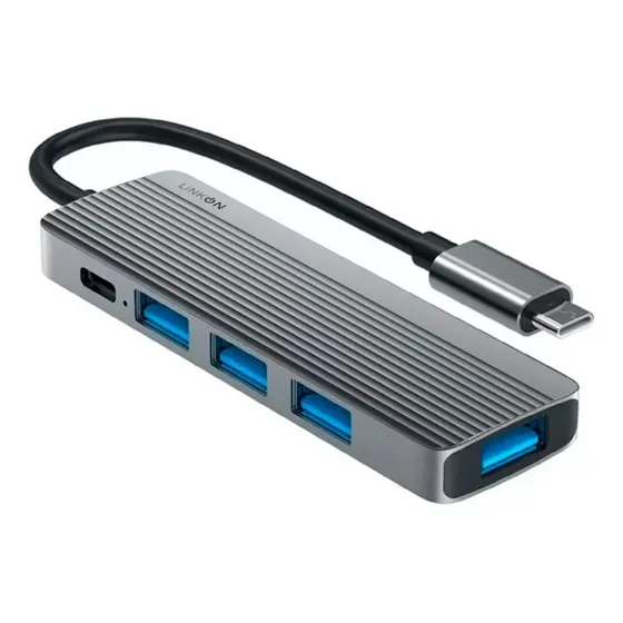 Hub Adaptador Usb Tipo C 5 En 1 Linkon Para Mac Macbook Win Gris Claro