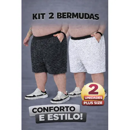 Kit 2. Bermudas Plus Masculinas Moletom Academia Casual Lote Sortido Rajado E/ou Liso G3 ( 54 )
