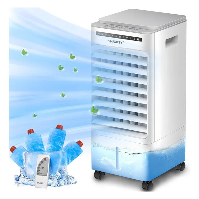 Shawty Enfriador Evaporativo Portátil 3 En 1 5l Con Mando A Distancia 3 Modos Y 3 Velocidades Con 4 Cajas De Hielo Temporizado Para Salón, Dormitorio Y Oficina Ventilador Aire
