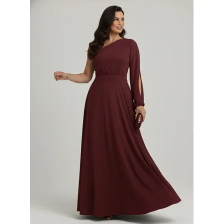 Vestido Feminino Longo Com Manga Madrinha De Casamento Festa