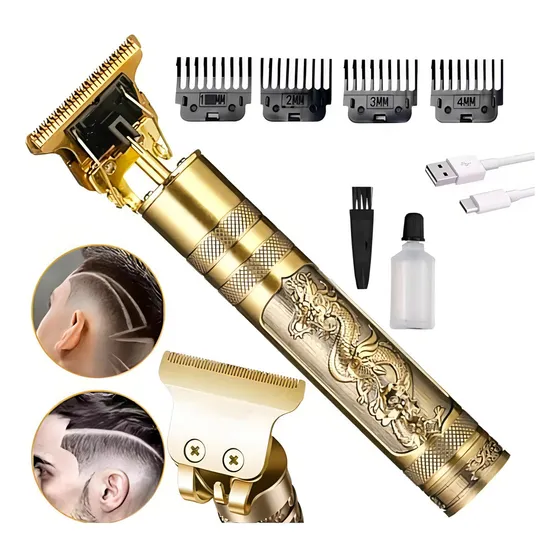 Máquina Profissional de Cortar Cabelo, Barbear, Aparar Recarregável Dragon Dourado sem fio