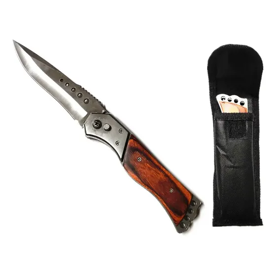 Canivete Faca Dobravel Tático Cabo Madeira Pesca Camping