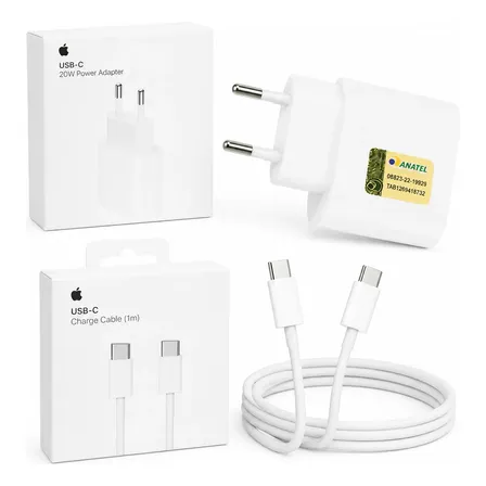 Kit Carregador 20w+cabo C Apple Original iPhone 15 16 17 Branco